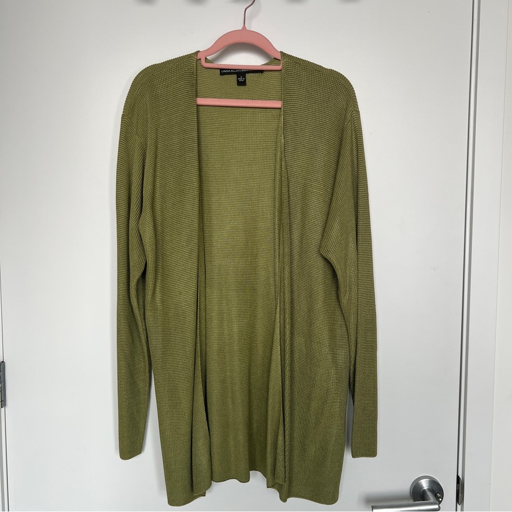 Linda Allard Ellen Tracy 100% Silk Green Cardigan